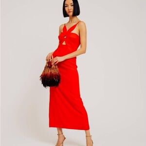 Torn by Ronny Kobo Vibrant Red Cutout Midi Stephanie Dress (NWT)
